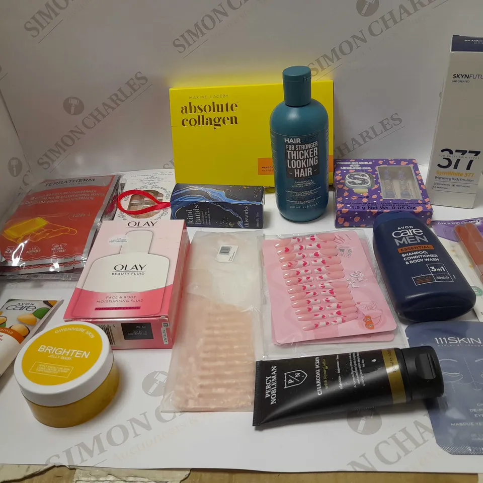 BOX OF APPROX 20 ASSORTED COSMETIC ITEMS TO INCUDE SHOWER GELS, SKIN CREAMS AND FALSE NAILS