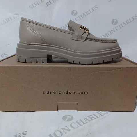 BOXED PAIR OF DUNE LONDON TRIM LOAFERS IN CREAM SIZE 5