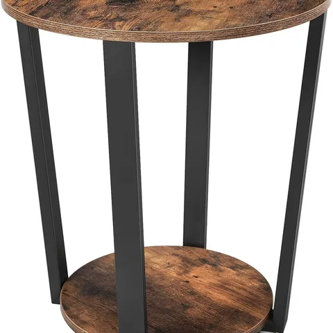 BOXED VASAGLE SIDE TABLE ROUND TABLE WITH STEEL FRAME FOR LIVING ROOM BEDROOM EASY ASSEMBLY INDUSTRIAL RUSTIC BROWN AND BLACK