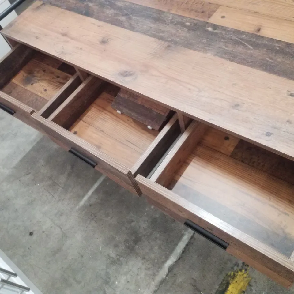 CANOUR RUSTIC COFFEE TABLE WITH 3 DRAWERS AND OPEN SHELF