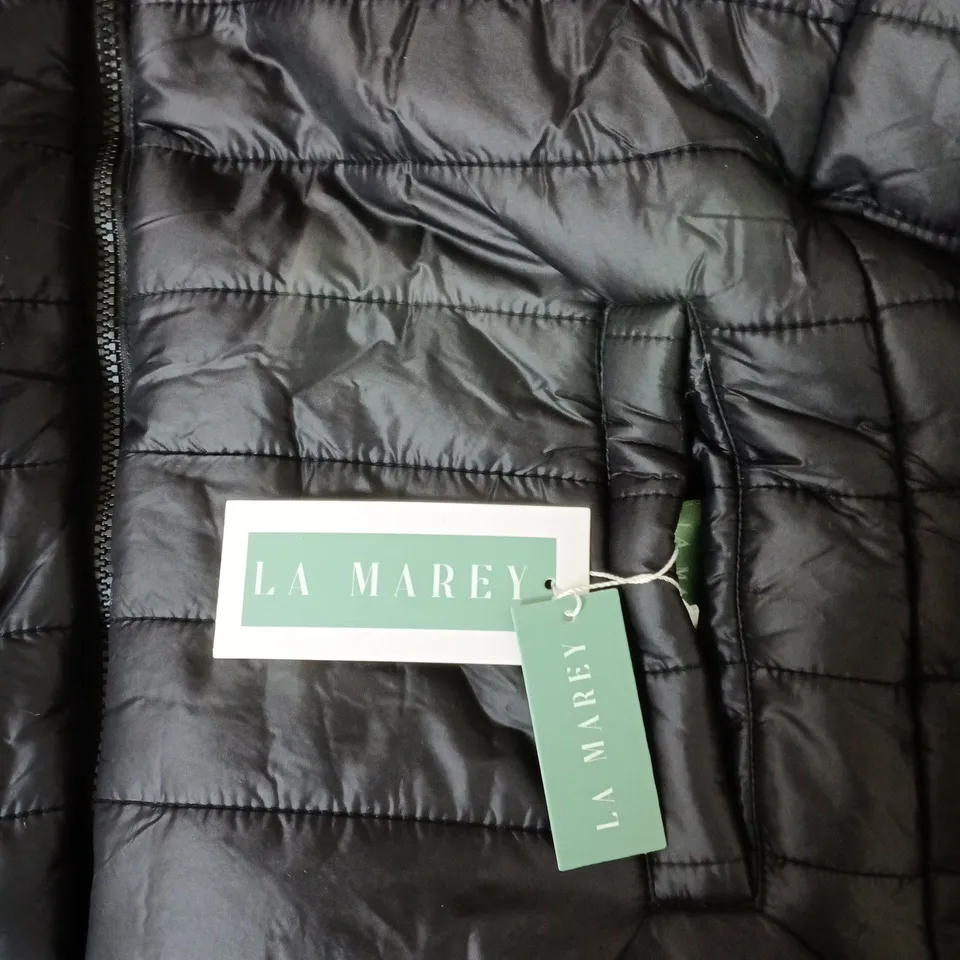 LA MAREY UK SIZE L BLACK QUILTED DOWN JACKET WITH FUR TRIM