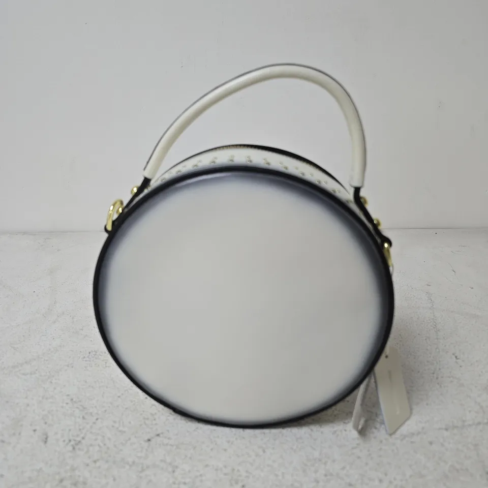GENUINE LEATHER ROUND CROSSBODY BAG WITH HANDLE DROP IN BEIGE