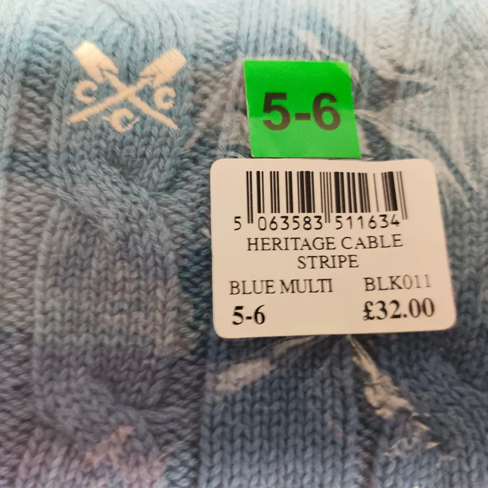 CREW CLOTHING HERITAGE CABLE STRIPE KNIT – BLUE MULTI, KIDS' 5-6