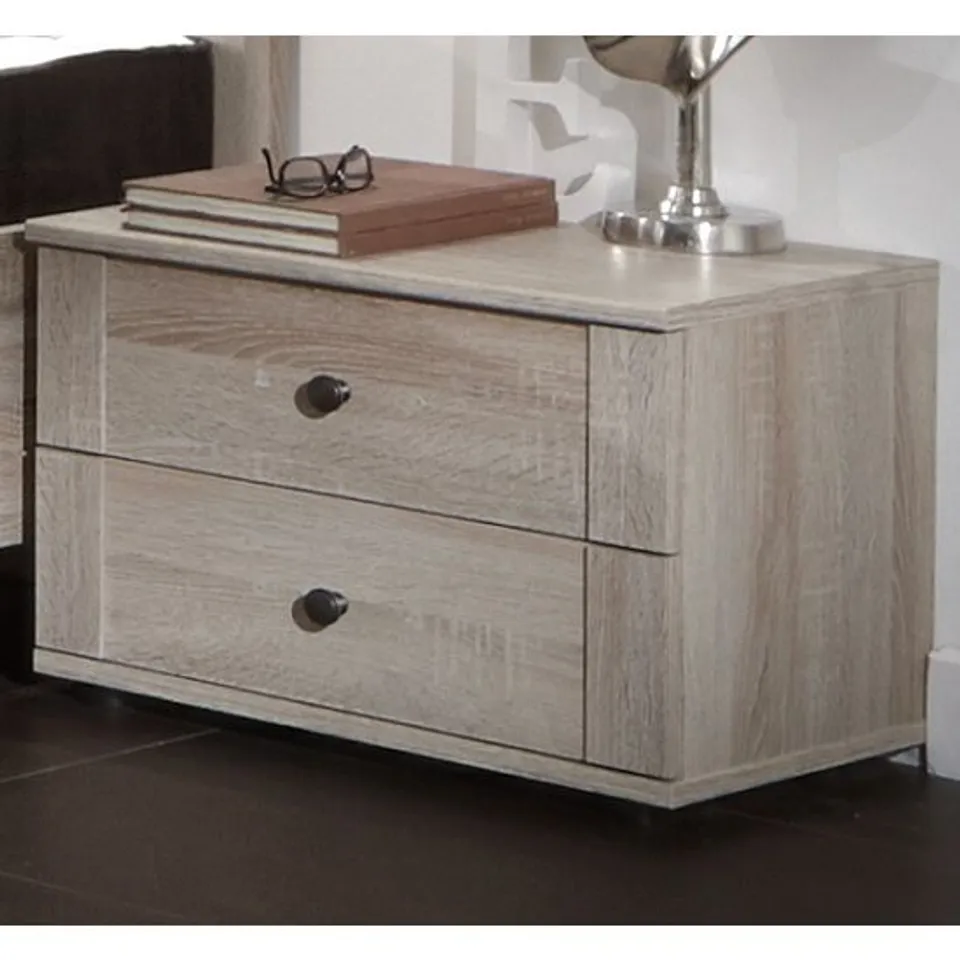 BRAND NEW BOXED KREFELD WOODEN BEDSIDE CABINET IN WHITE WITH 2 DRAWERS (1 BOX)