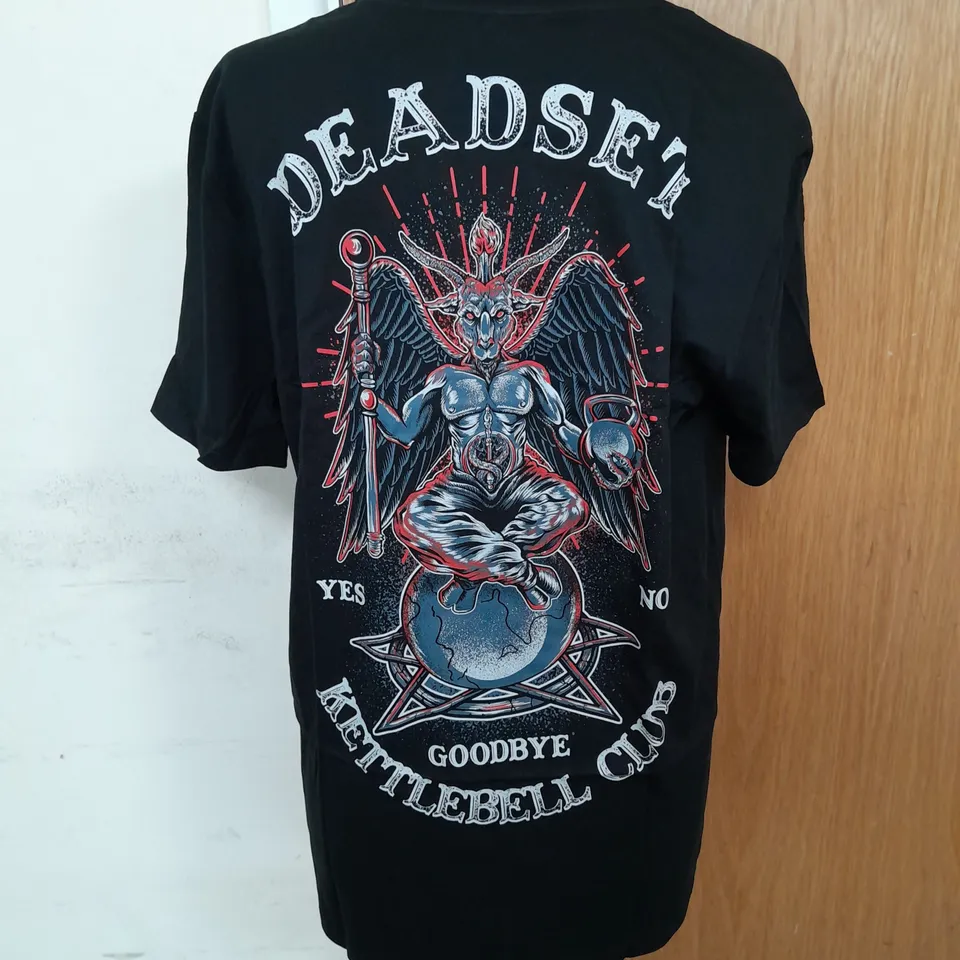 DEADSET KETTLEBELL CLUB SOFT GRAPHIC TEE IN BLACK SIZE L