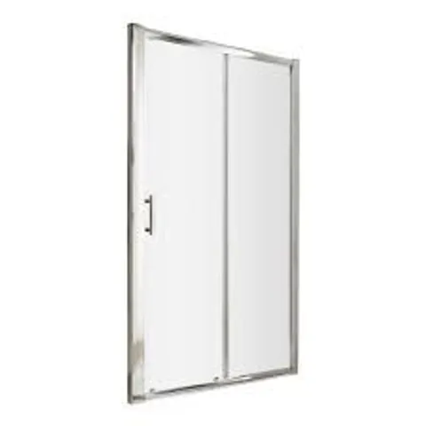 BRAND NEW BOXED NUIE PACIFIC SINGLE SLIDING SHOWER DOOR WITH POLISHED CHROME PROFILE & ROUNDED T-BAR HANDLE 1600MM W X 1850MM H X 6MM GLASS