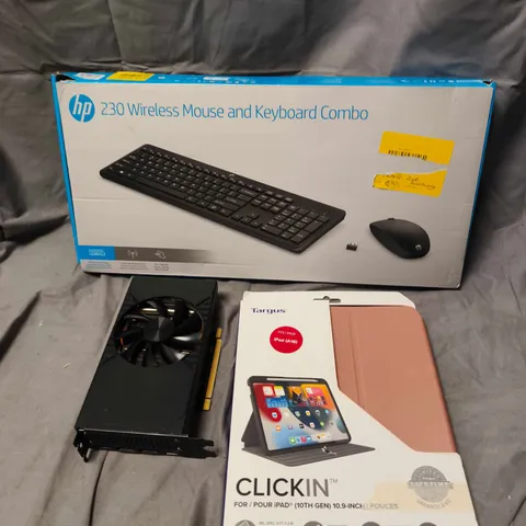 APPROXIMATELY 10 ASSORTED ELECTRICAL PRODUCTS TO INCLUDE KEYBOARDS, TABLET CASE, GRAPHICS CARD ETC