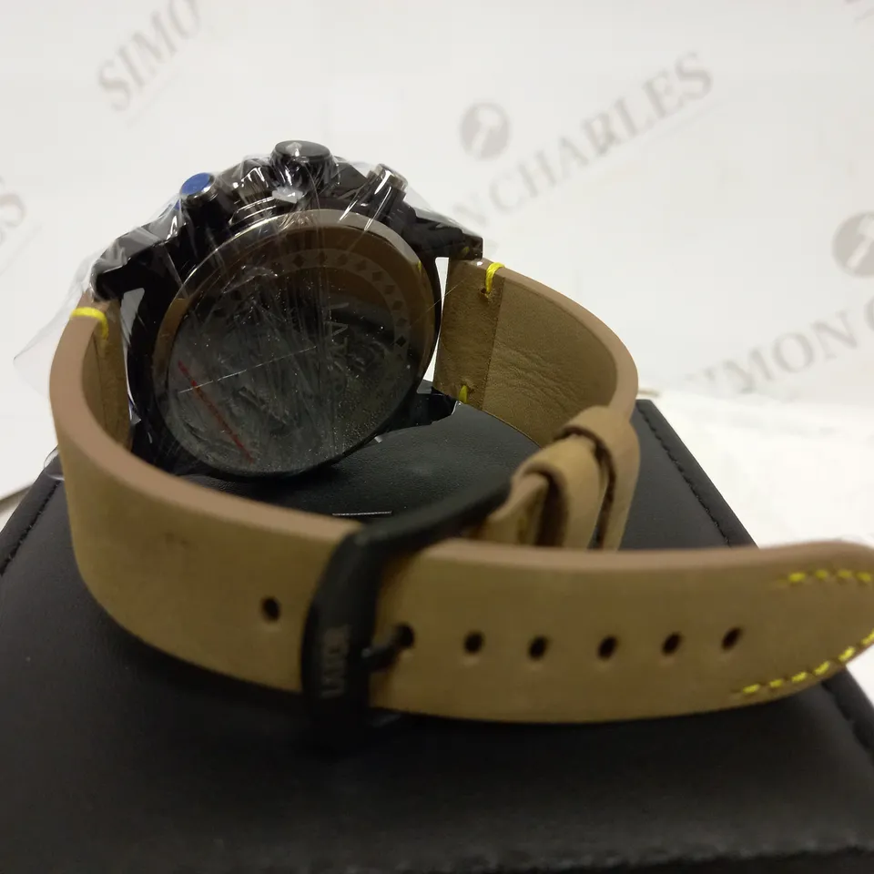 LATOR CALIBRE BLUE & YELLOW DIAL LEATHER STRAP WATCH RRP £635