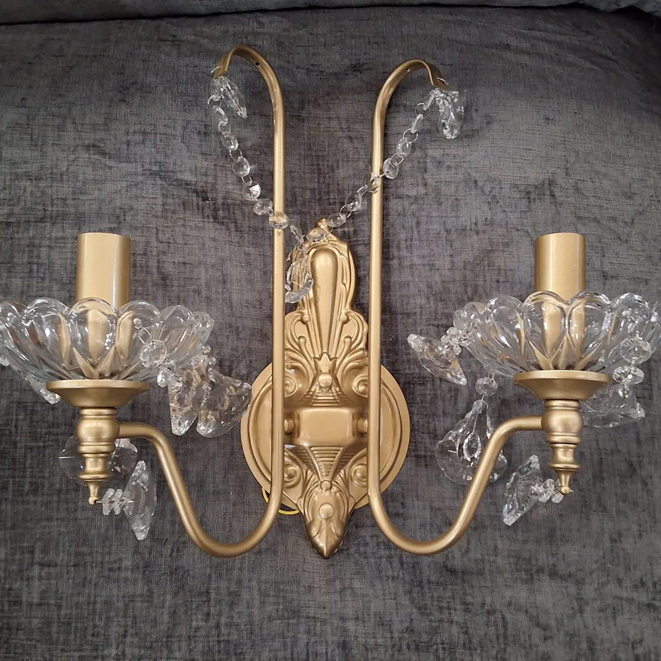 BOXED 2- LIGHT DIMMABLE GOLD CANDLE WALL LIGHT