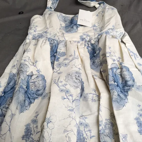 OLANA BABY DRESS – BLUE FLORAL PRINT ON CREAM FABRIC - SIZE12
