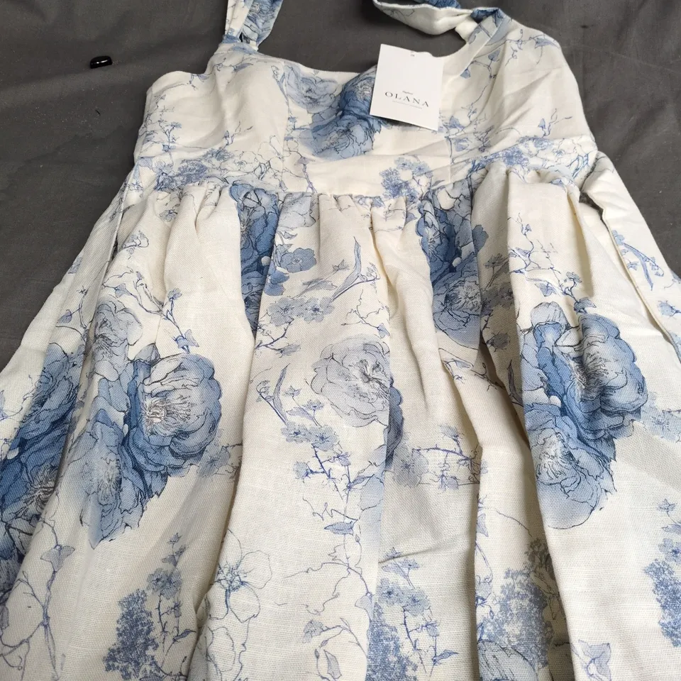 OLANA BABY DRESS – BLUE FLORAL PRINT ON CREAM FABRIC - SIZE12