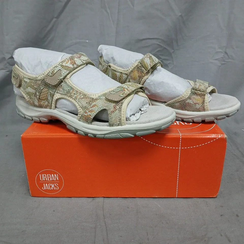BOXED PAIR OF URBAN JACKS SANDALS IN BEIGE/MULTI SIZE EU 41