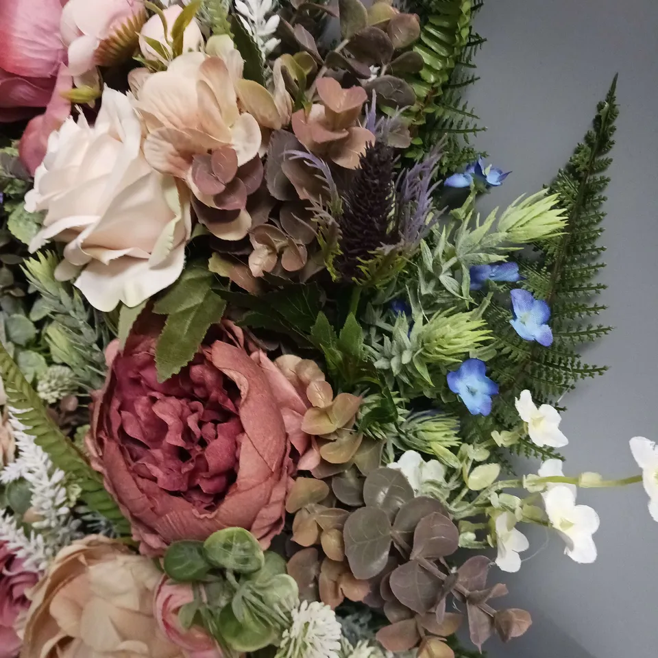 BOXED FAUX FLOWER DOOR WREATH 