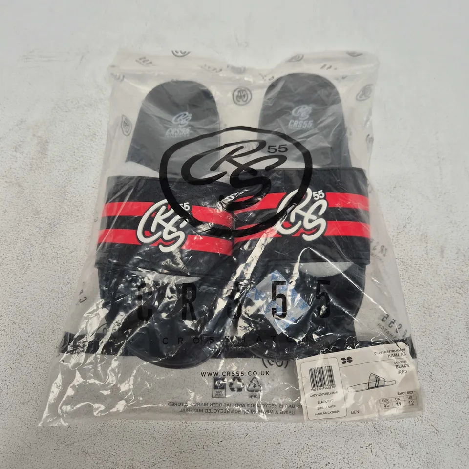 BAGGED CROSSHATCH HAMLAX SLIDES IN BLACK/RED - UK 11