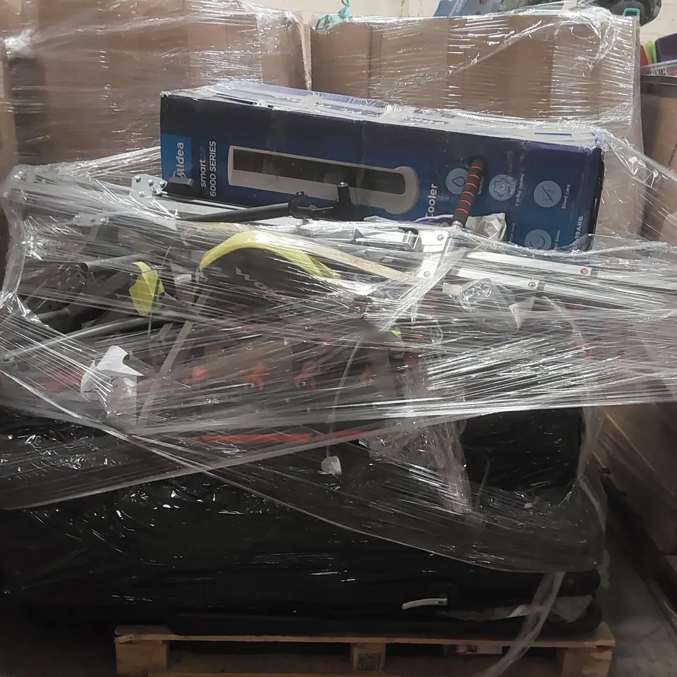PALLET CONTAINING A VERY LARGE QUANTITY OF ASSORTED ITEMS INCLUDING: EXERCISE EQUIPMENT, MIDEA SMART AIR COOLER ECT