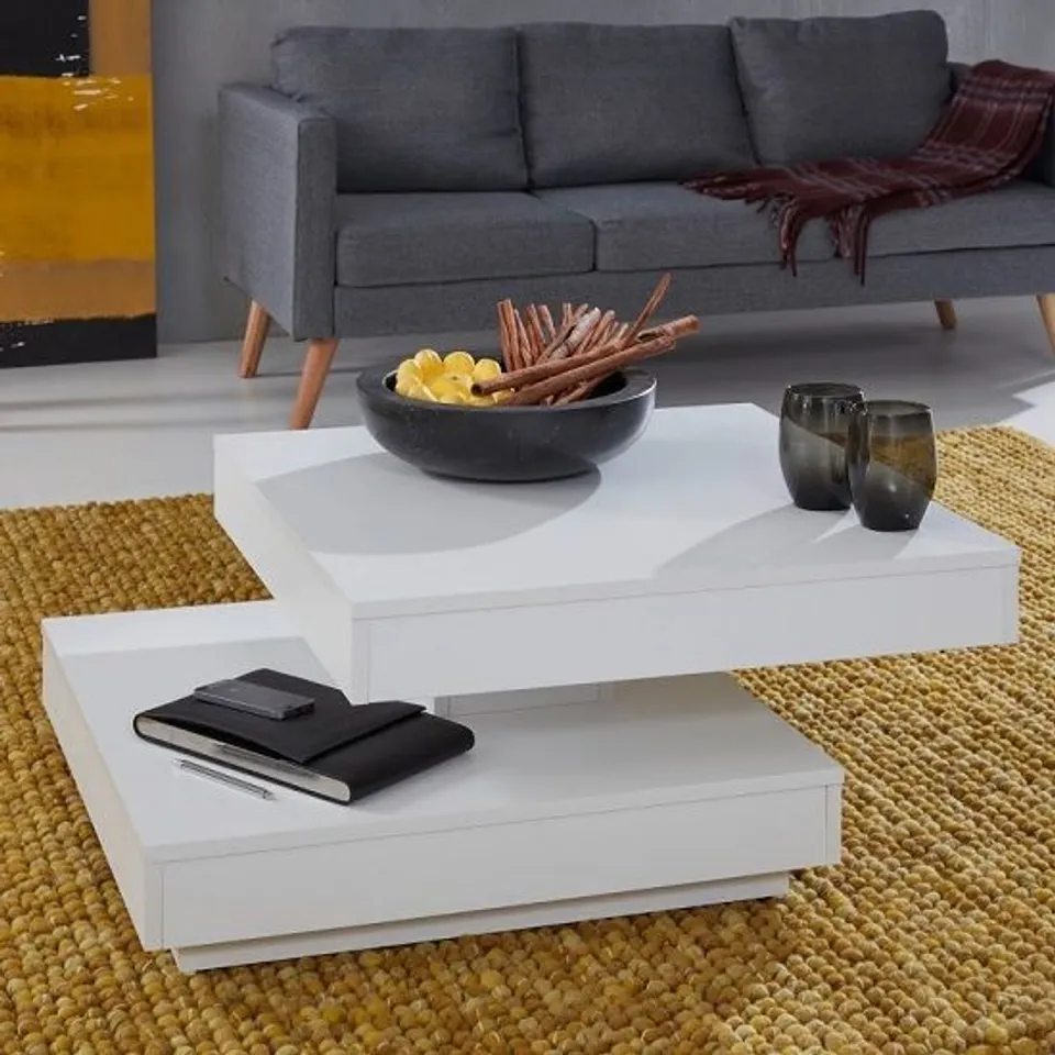 BOXED BRUNCH WOODEN ROTATING COFFEE TABLE SQUARE IN WHITE (1 BOX)