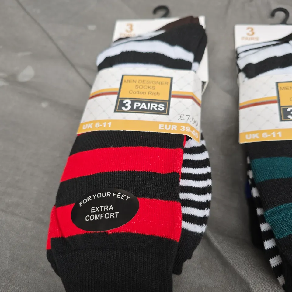 2 X MEN'S DESIGNER SOCKS – COTTON RICH, 3 PAIRS, UK 6-11