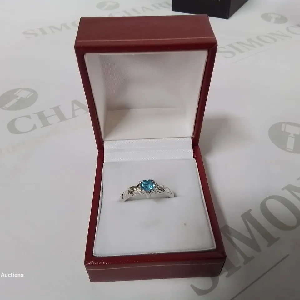 BOXED STERLING SILVER BLUE HEART DESIGN STYLISH RING