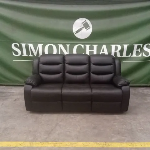 ROTHBURY LUXURY FAUX LEATHER HIGH BACK  3 SEATER MANUAL RECLINER SOFA - BLACK