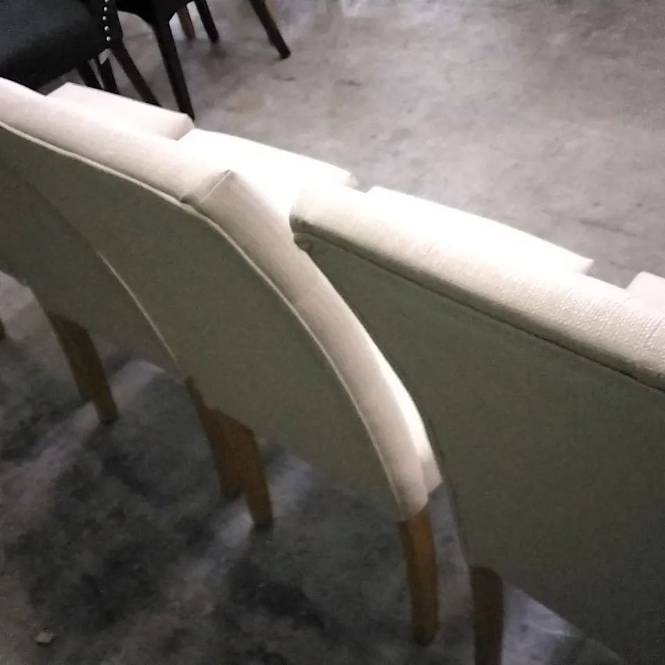 SET OF 4 BEIGE FABRIC BUTTONBACK DINING CHAIRS WITH WOODEN LEGS