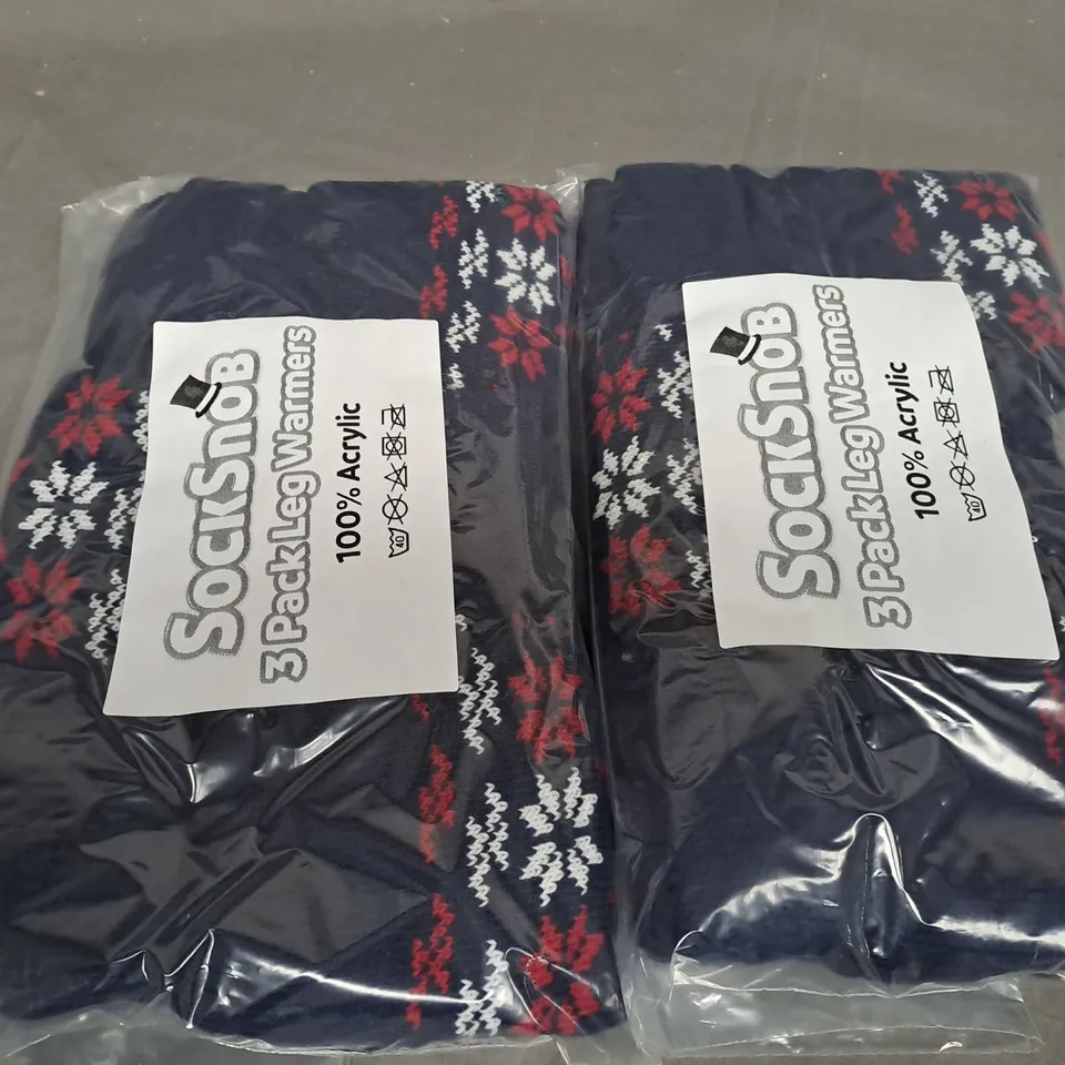 BOX OF APPROX 34 ASSORTED NAVY / RED LEG WARMERS -SIZES VARY 