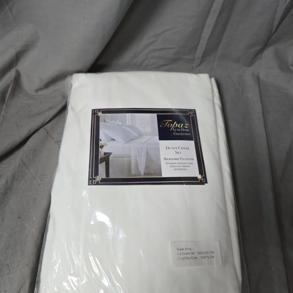 TOPAZ LIVING HOME COLLECTION DUVET COVER SET – SUPER KING, WHITE, MICROFIBER POLYESTER