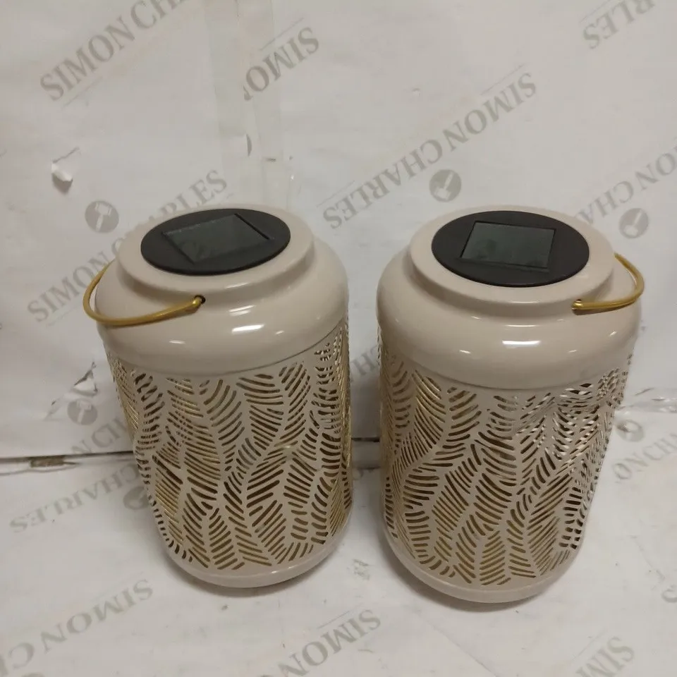 GARDEN REFLECTIONS SET OF 2 PATTERNED SOLAR LANTERNS, LEAF