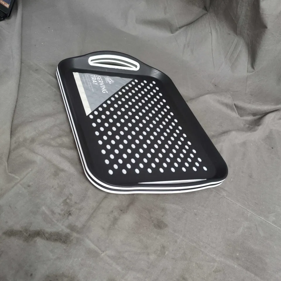 SERVING TRAY WITH ANTI-SLIP SURFACE AND EASY-GRIP HANDLES (BLACK WITH WHITE TRIM)