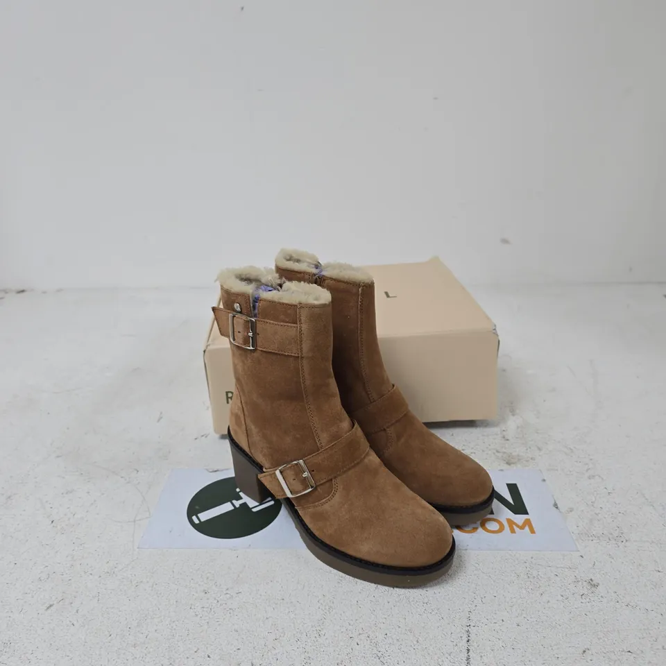 RAVEL NABURN TAN SUEDE BOOTS WITH SHEARLING, UK 4 (EU 37)