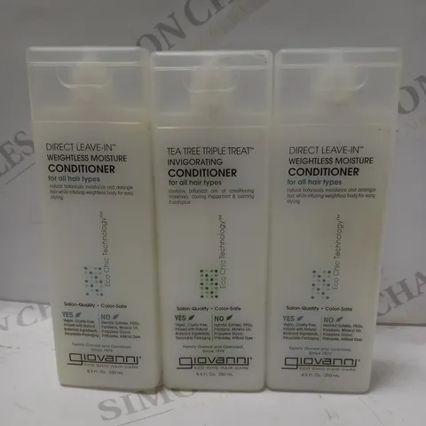 LOT OF 3 X 250ML ASSORTED GIOVANNI HAIR CONDITIONERS