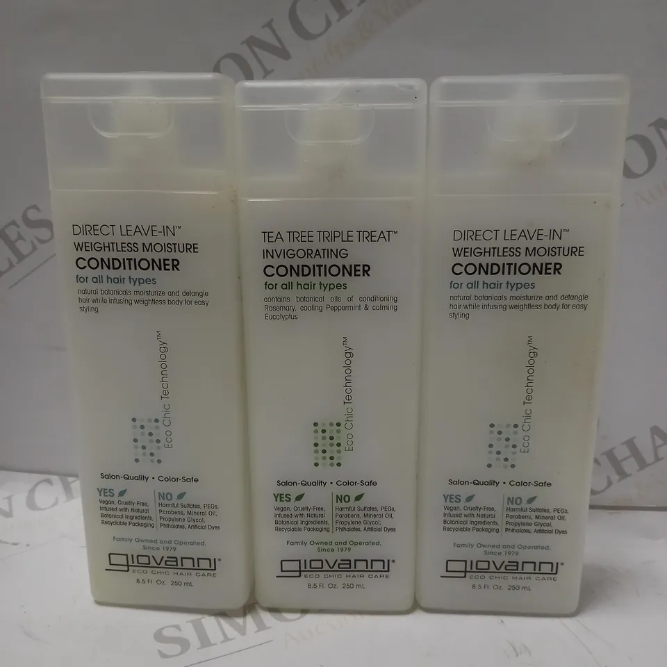 LOT OF 3 X 250ML ASSORTED GIOVANNI HAIR CONDITIONERS