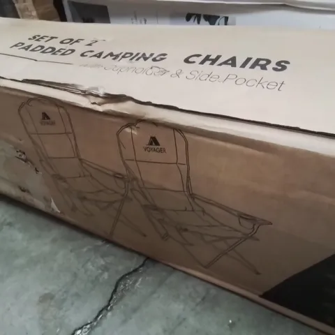 BOXED VOYAGER SET OF 2 PADDED CAMPING CHAIRS BLACK 