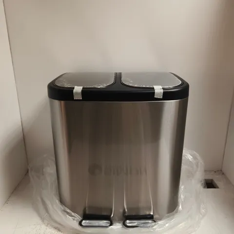 BOXED UNBRANDED STAINLESS STEEL TWIN-COMPARTMENT PEDAL BIN