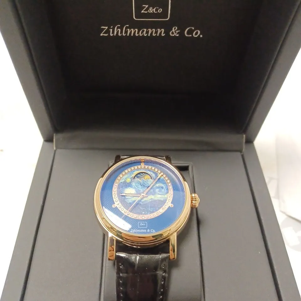 MENS ZIHLMANN & CO AUTOMATIC WATCH – Z150 – MOONPHASE DIAL –  BLACK LEATHER STRAP