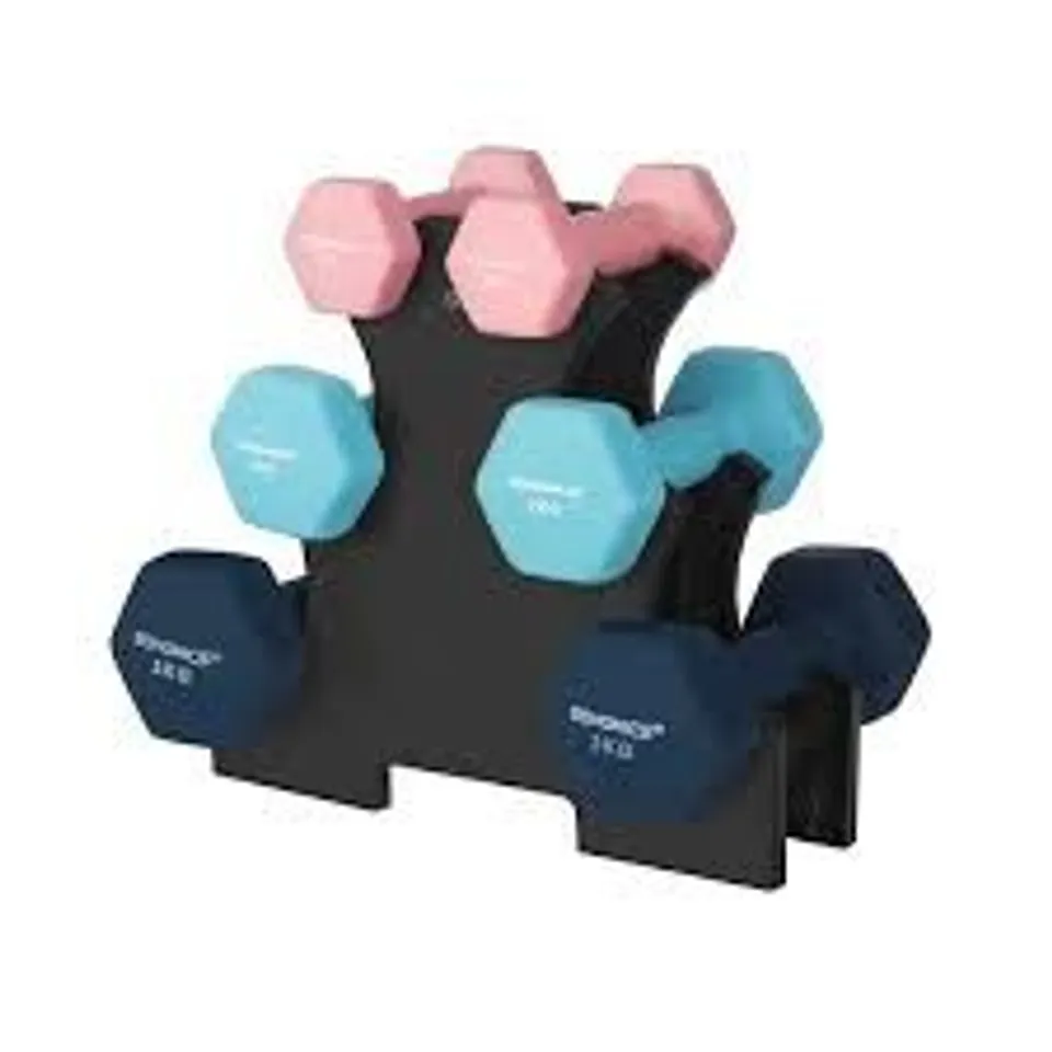 BOXED SONGMICS WEIGHT LIFTING DUMBBELL KIT WITH STORAGE STAND - GREEN, TURQUOISE, GREY