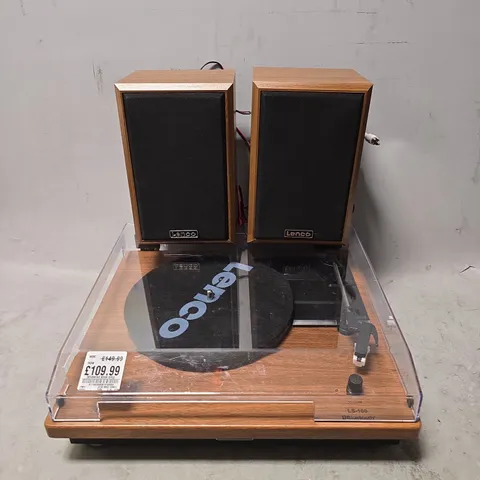 BOXED LENCO LS-100WD BELT DRIVE TURNTABLE WITH WOODEN SPEAKERS
