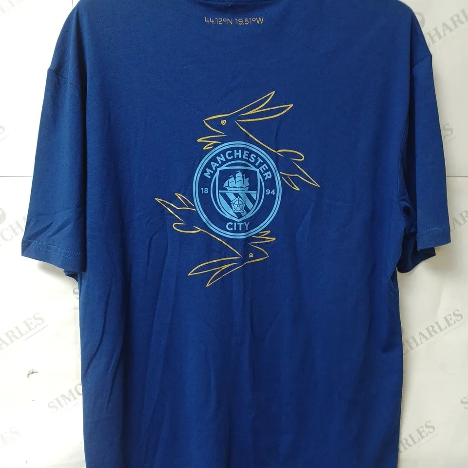 MANCHESTER CITY FC T-SHIRT BLAZING BLUE SIZE MEDIUM
