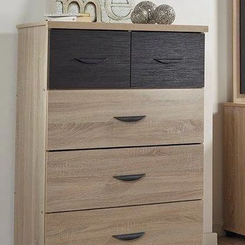 BOXED DOMINIC 2+3 DRAWERS CHEST IN OAK/BLACK (1 BOX)