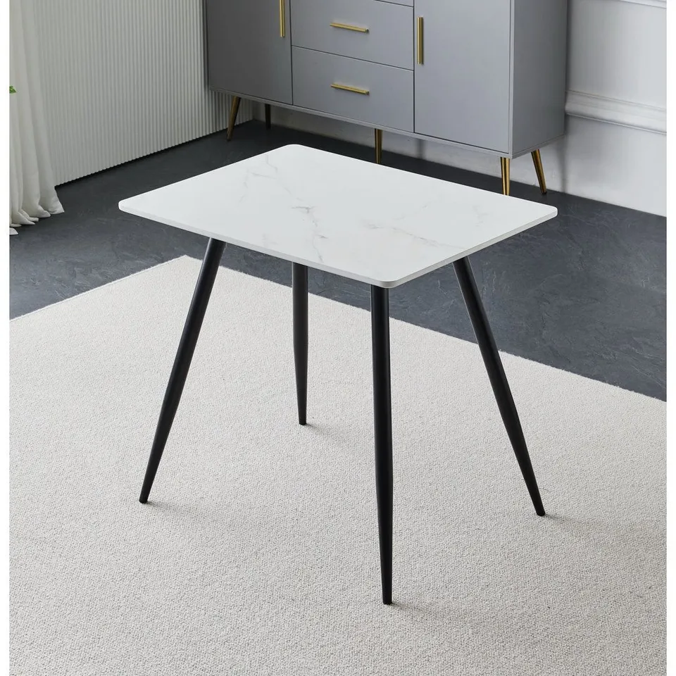 BOXED ALISE SMALL RECTANGULAR DINING TABLE - MARBLE EFFECT TOP/ BLACK LEGS (2 BOXES)