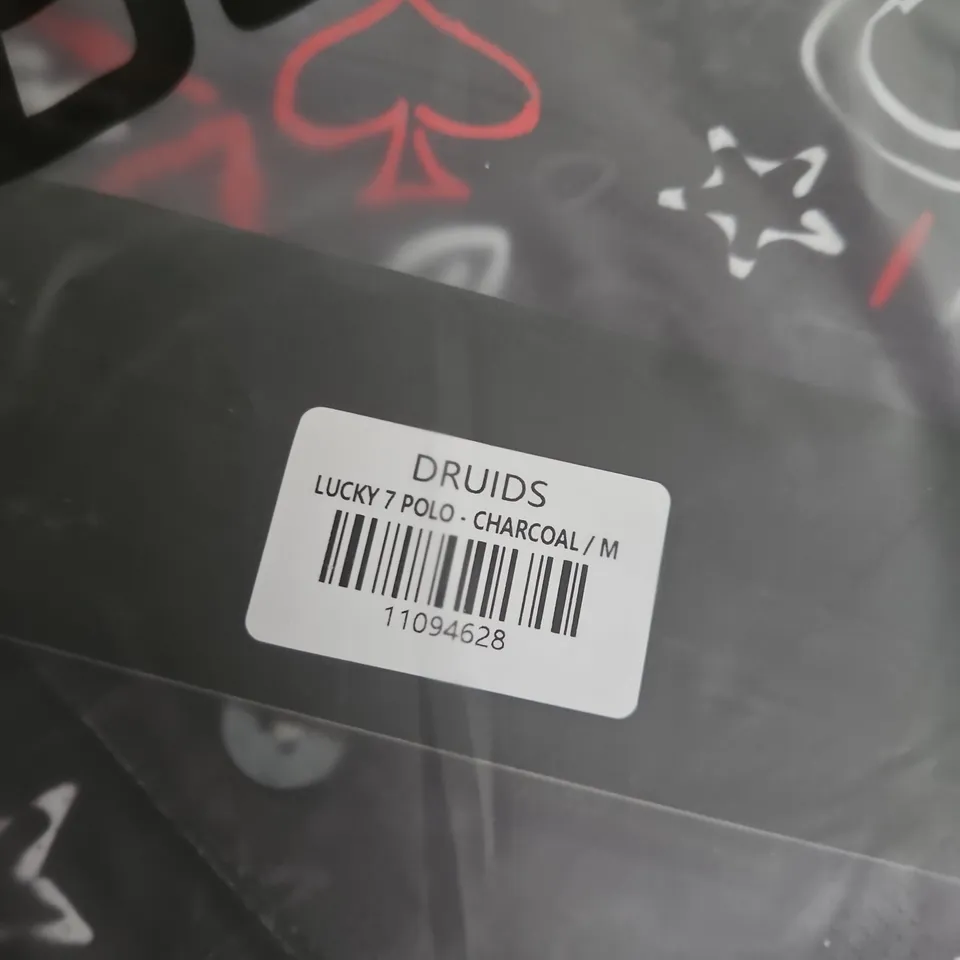BAGGED DRUIDS LUCKY 7 POLO SHIRT – CHARCOAL, UK M
