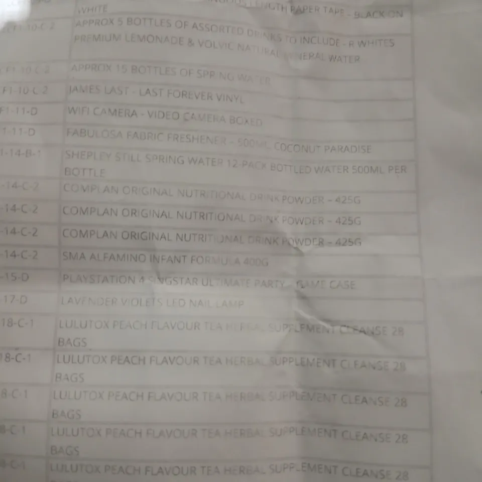 CAGE OF ASSORTED PRODUCTS TO INCLUDE; SMARTWATCH BAND, HEAT HERO COOLING FAN, JAMES LAST VINYL LP, WIFI CAMERA, LAVENDER VIOLETS LED NAIL LAMP, DINO STRIKE BATTLE AND PEPSI MAX 2L