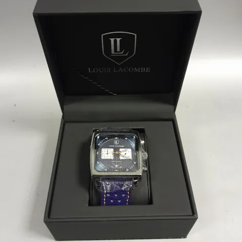 MENS LOUIS LACOMBE WATCH – SQUARE DIAL WITH WHITE SUB DIALS – LEATHER STRAP