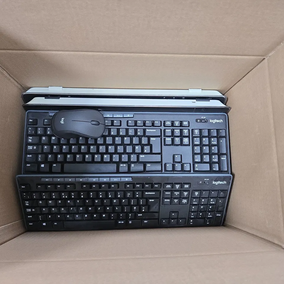 BOX OF APPROXIMATELY 10 ASSORTED KEYBOARDS TO INCLUDE LOGITECH, LENOVO AND ADAPT-IT