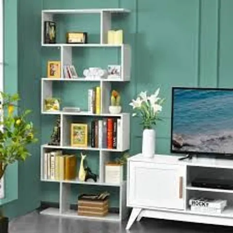 BOXED COSTWAY 6 TIER S-SHAPED BOOKSHELF STORAGE DISPLAY BOOKCASE DECOR Z-SHELF (1 BOX)