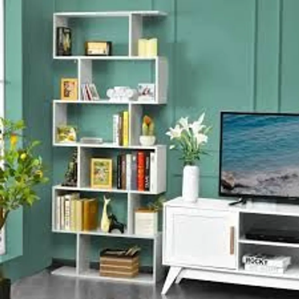 BOXED COSTWAY 6 TIER S-SHAPED BOOKSHELF STORAGE DISPLAY BOOKCASE DECOR Z-SHELF (1 BOX)