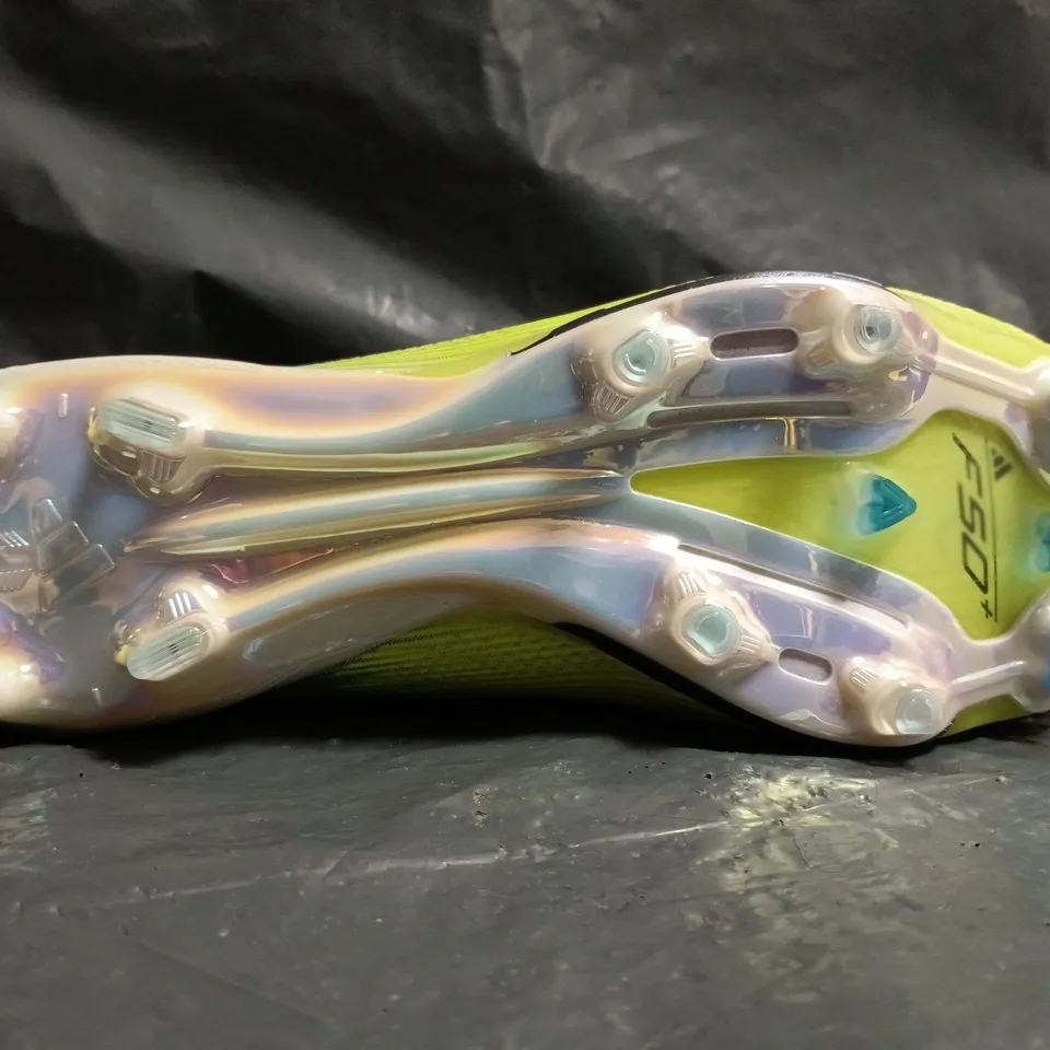 PAIR OF ADIDAS F50+ FOOTBALL BOOTS IN PURPLE/LIME SIZE UK 6.5