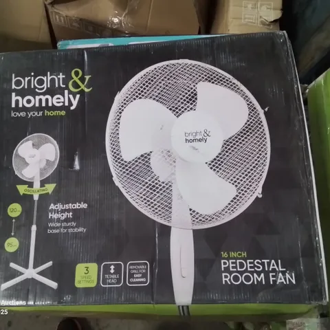 BOXED BRIGHT & HOMELY 16 INCH PEDESTAL ROOM FAN 