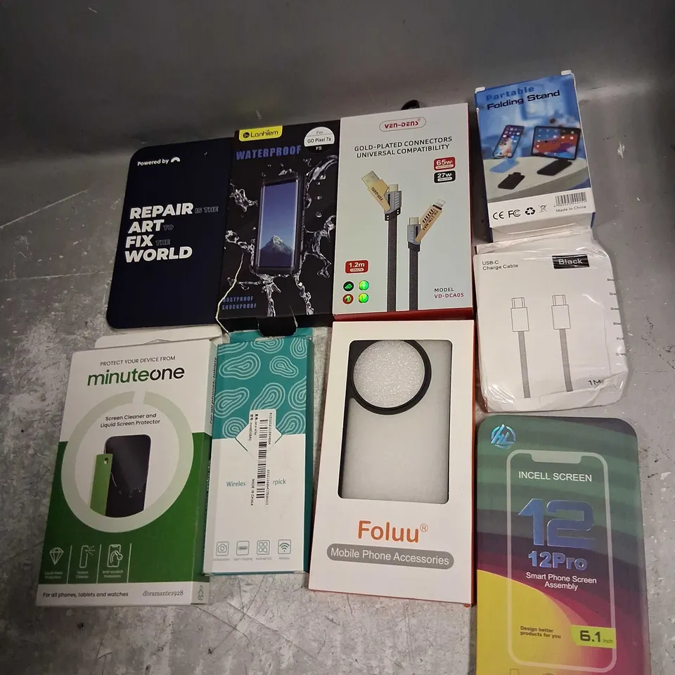 TOTE OF ASSORTED SCREEN PROTECTORS AND ELECTRICAL ACCESSORIES