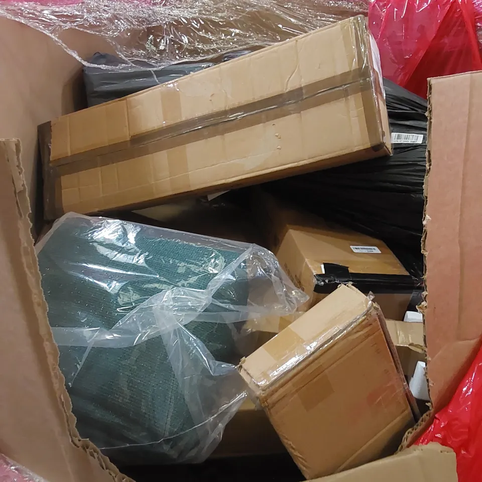 PALLET OF ASSORTED HOUSEHOLD ITEMS AND CONSUMER PRODUCTS. INCLUDES; SENSOR BIN, BOXED FURNITURE ETC 