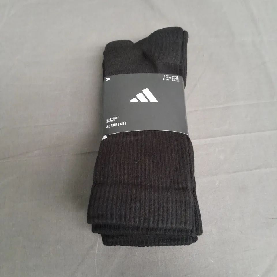 ADIDAS CUSHIONED AEROREADY BLACK SOCKS 3X - UK 8.5-10